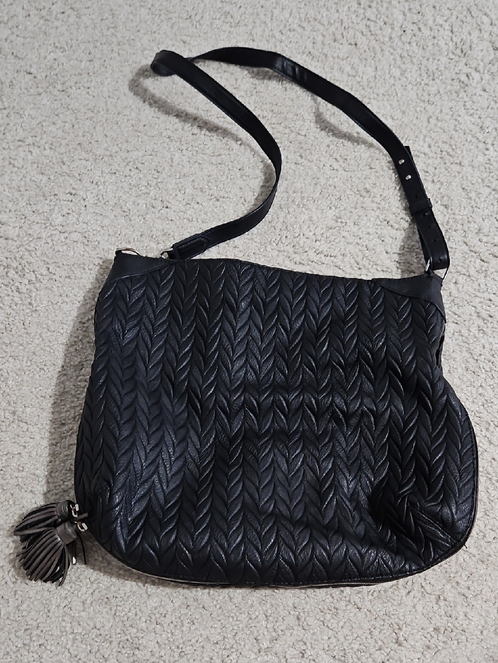 Quilted Black Crossbody Shoulder Bag with Tassel